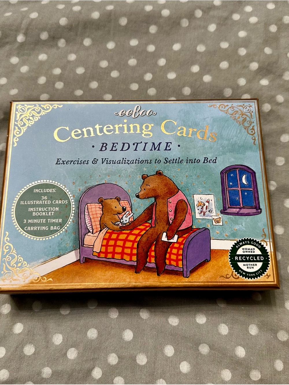 Centering Cards Bedtime – Blue Box with Purple & Orange Illustration